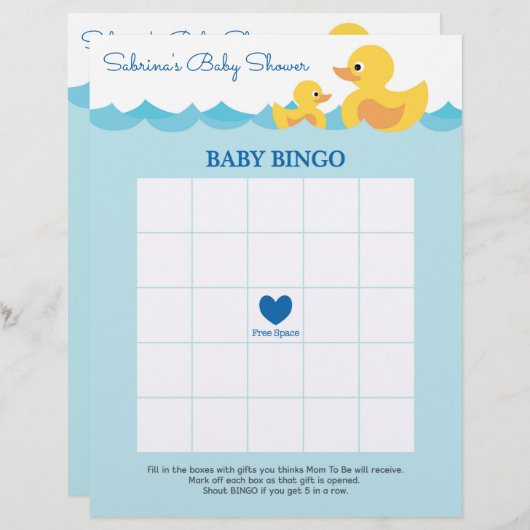 Baby shower game in Cute Rubber Duck Theme (Voorkant / Achterkant)