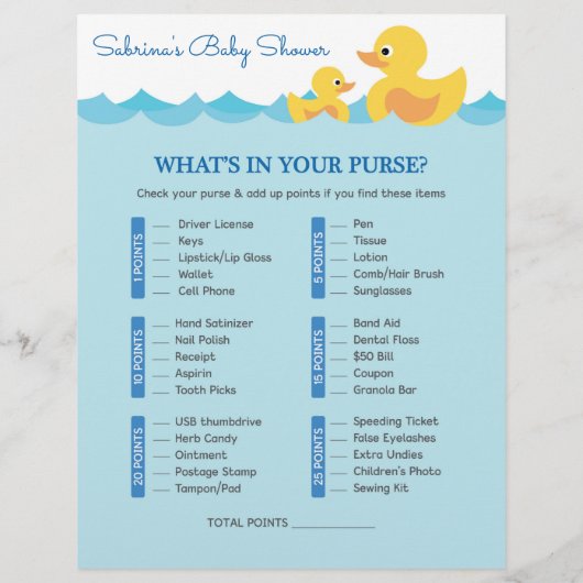 Baby shower game in Cute Rubber Duck Theme (Achterkant)