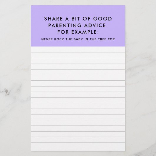 Baby shower game Ouderschap Advice Flyer (Achterkant)