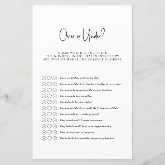 Baby shower game over of onder? (Voorkant)