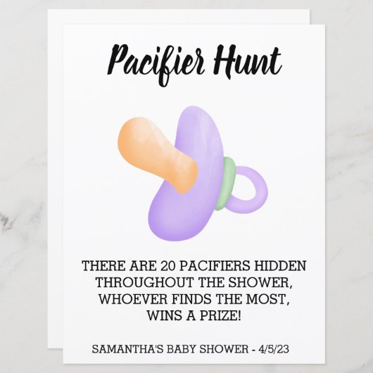 Baby shower Game Pacifier-jacht (Voorkant / Achterkant)