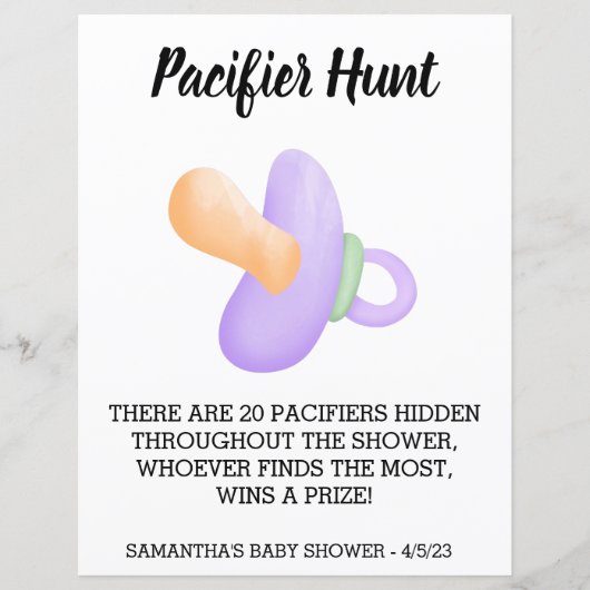 Baby shower Game Pacifier-jacht (Voorkant)