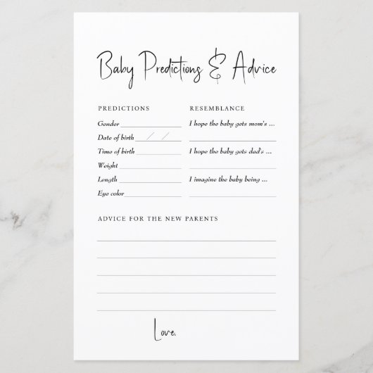 Baby Shower Game Predictions and Advice Miminalist (Voorkant)