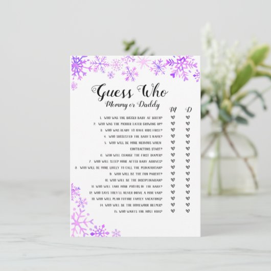 baby shower Game - Raad eens wie, Baby het is koud Kaart (Staand voorkant)