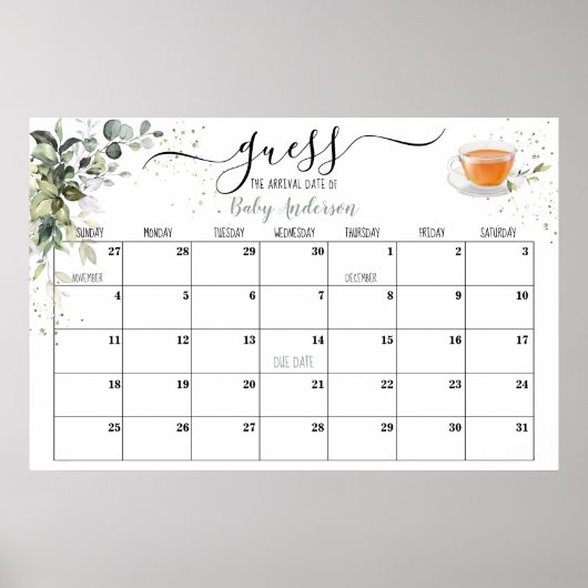 Baby shower game Raad Vervaldatum Poster agenda (Voorkant)