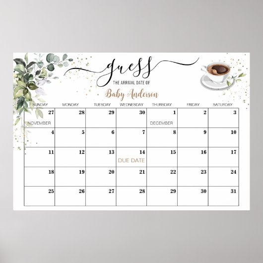 Baby shower game Raad Vervaldatum Poster agenda (Voorkant)