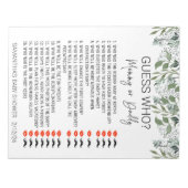 Baby shower Game raad wie er afvalolie achterlaat Notitieblok (Voorkant)