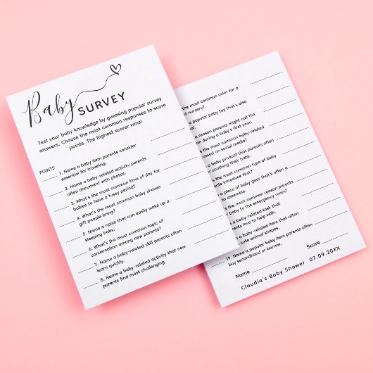 Baby shower Game Trivia Survey Kaart