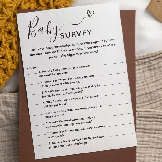 Baby shower Game Trivia Survey Kaart