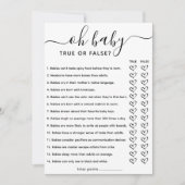Baby shower Game True of False Trivia met antwoord Kaart (Voorkant)