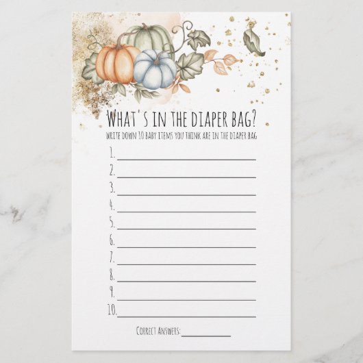 Baby shower game Wat zit er in een luiertas Flyer (Voorkant)