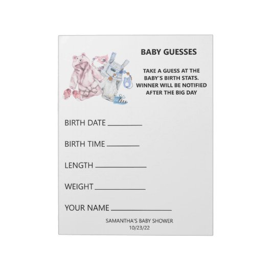 Baby shower Game Waterverf kleding Notitieblok (Linkerzijde)