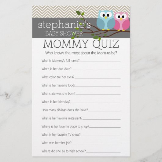 Baby shower Game - Wie kent mama beste Quiz (Voorkant)