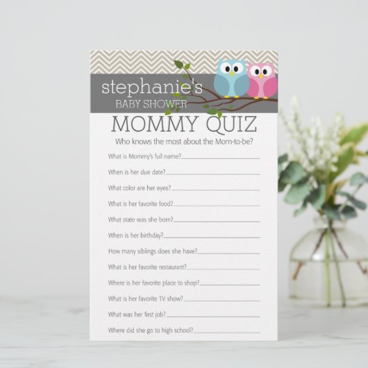 Baby shower Game - Wie kent mama beste Quiz (Staand voorkant)