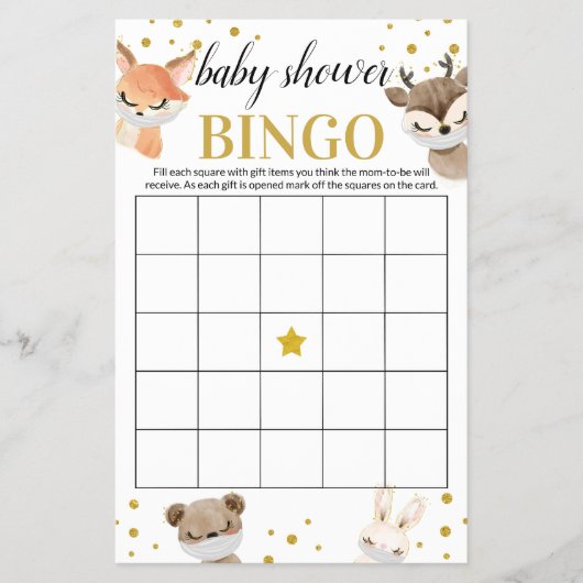 Baby shower Game Woodland Baby Animals Bingo Kaart (Voorkant)