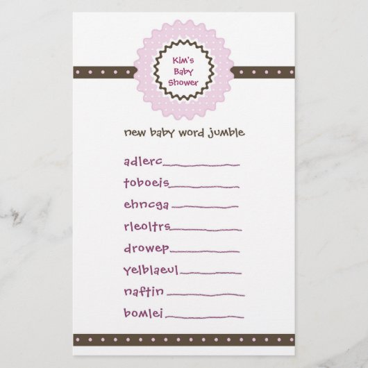 Baby shower game - Word Jumble (Voorkant)