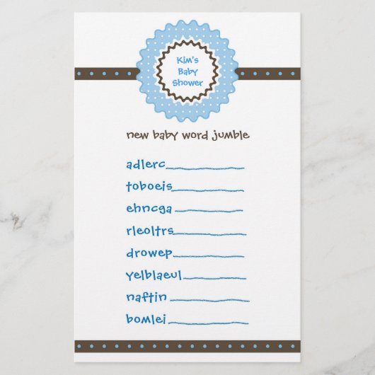 Baby shower game - Word Jumble (Voorkant)