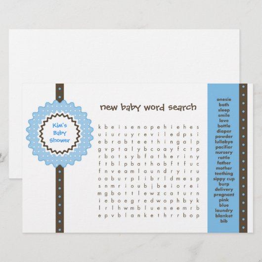 Baby shower game - Word Search (Voorkant / Achterkant)