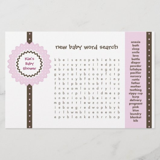 Baby shower game - Word Search (Voorkant)