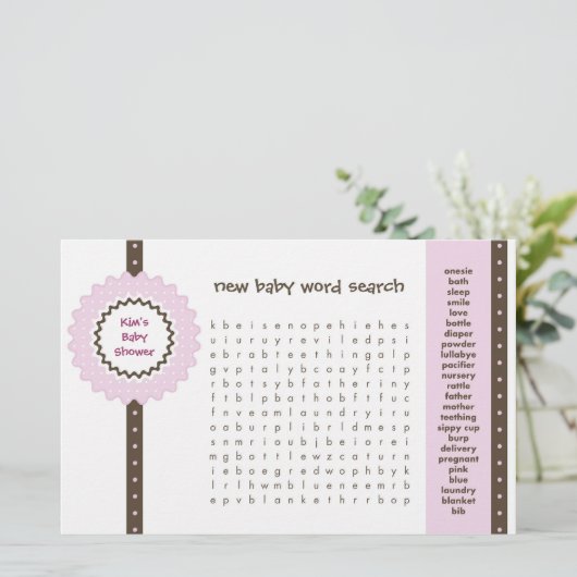 Baby shower game - Word Search (Staand voorkant)