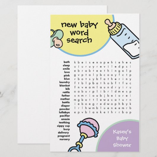 Baby shower game - Word Search (Voorkant / Achterkant)