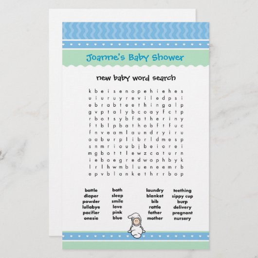 Baby shower game - Word Search (Voorkant / Achterkant)