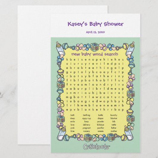 Baby shower game - Word Search (Voorkant / Achterkant)