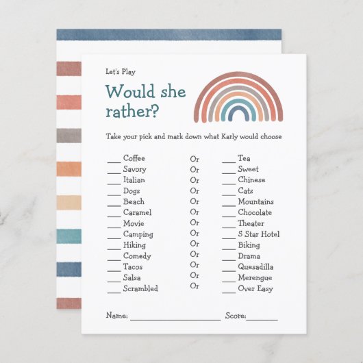 Baby shower Game zou ze een beetje Boho-regenboog (Voorkant / Achterkant)