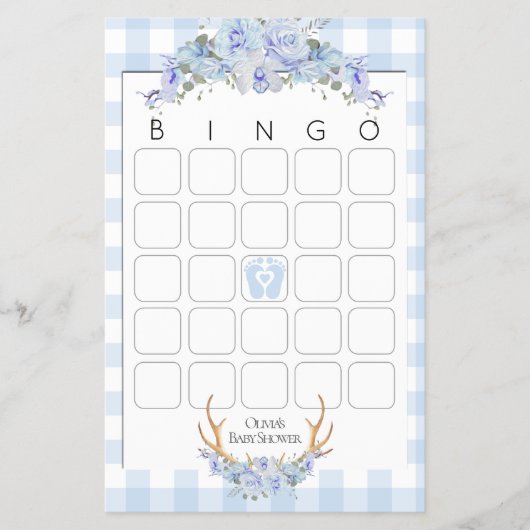 Baby shower Games Bingo BOHO Baby shower Blue Flyer (Voorkant)