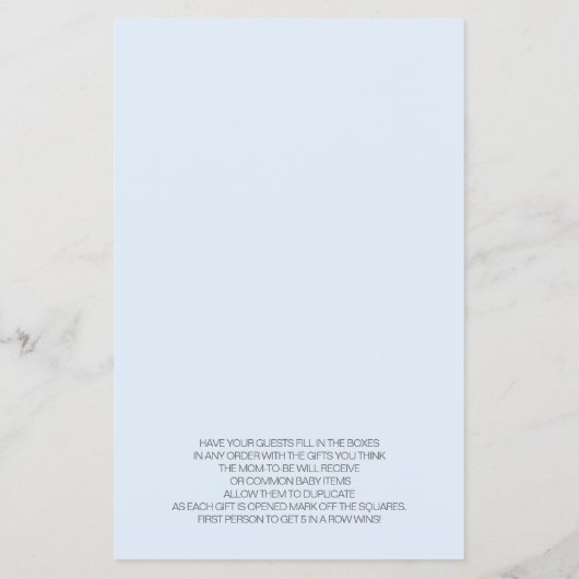 Baby shower Games Bingo BOHO Baby shower Blue Flyer (Achterkant)