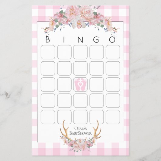 Baby shower Games Bingo BOHO Baby shower Roze Flyer (Voorkant)