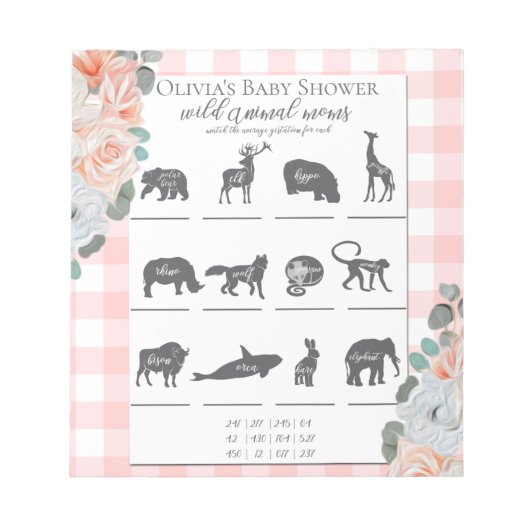 Baby shower Games Coral Rozen Gingham Notitieblok (Voorkant)