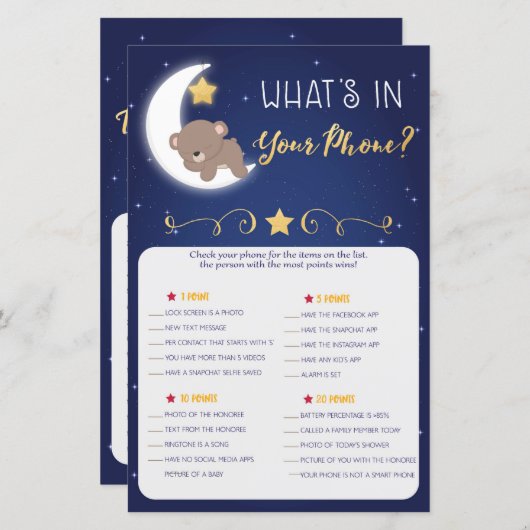 Baby shower Games die mama kennen, telefoonspellet (Voorkant / Achterkant)