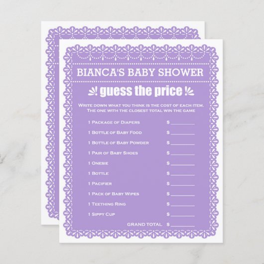 Baby shower Games in Paars Papel Picado (Voorkant / Achterkant)