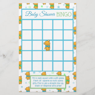 Baby shower games met blauwe en groene Teddy Bear  Flyer