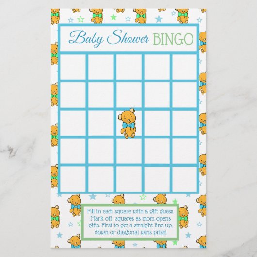 Baby shower games met blauwe en groene Teddy Bear  Flyer (Voorkant)