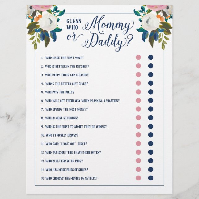 Baby shower Games - Raad eens wie mama of papa is (Voorkant)
