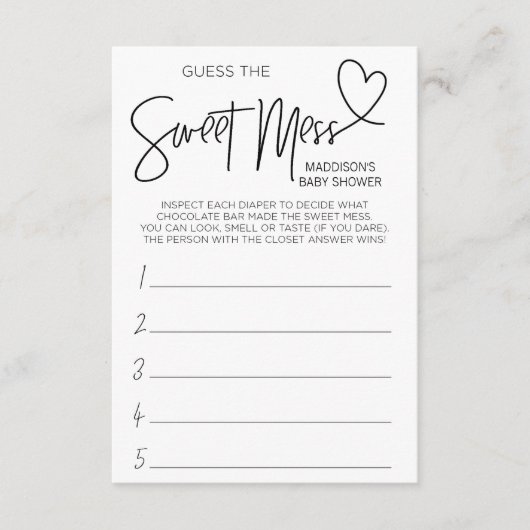 baby shower games raden deze Mess Game Card Informatiekaartje (Voorkant)