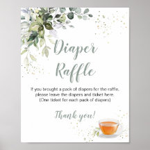 Baby shower Games Tea Party Diaper Raffle Sign