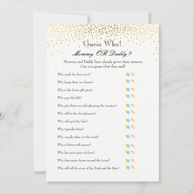 Baby shower Games: wil Baby en raad eens wie (Voorkant)