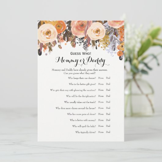 Baby shower Games: wil Baby en raad eens wie Kaart (Staand voorkant)