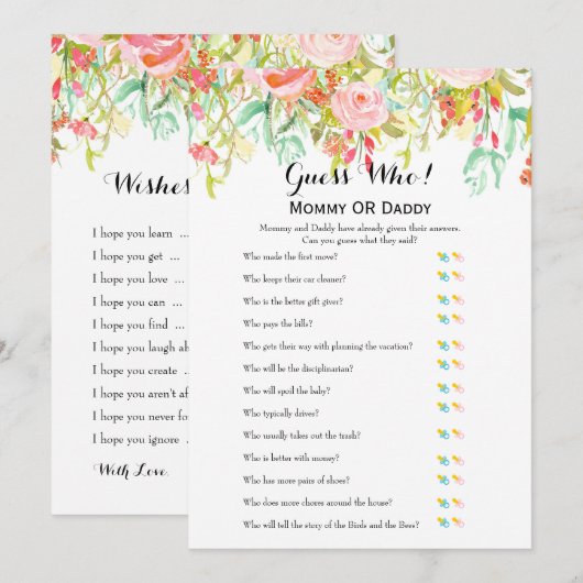 baby shower Games: wil Baby en raad eens wie Kaart (Voorkant / Achterkant)