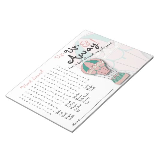 Baby shower games, Word Search, Hot-air ballon Notitieblok (Schuin)
