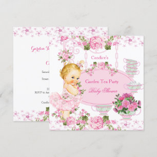Baby shower Garden Tea Party Lace Pink Blonde Kaart