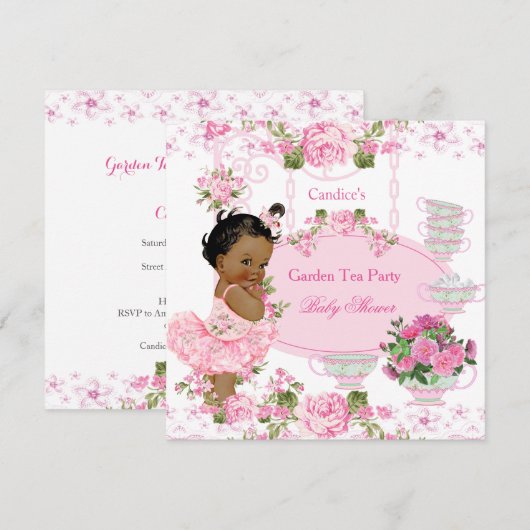 Baby shower Garden Tea Party Lace Pink Ethnic Kaart (Voorkant / Achterkant)