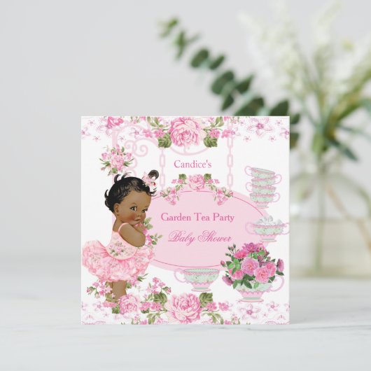 Baby shower Garden Tea Party Lace Pink Ethnic Kaart (Staand voorkant)