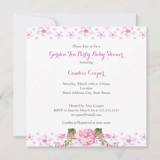 Baby shower Garden Tea Party Lace Pink Ethnic Kaart (Achterkant)