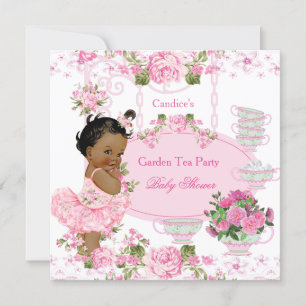 Baby shower Garden Tea Party Lace Pink Ethnic Kaart