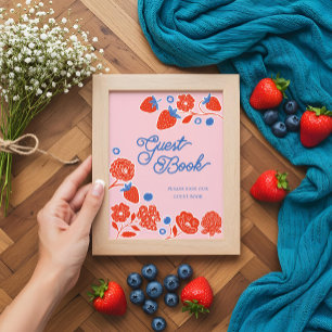 Baby shower Gastboek Bessen & Bloemen Poster