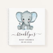 Baby shower gastboek | Blauwe olifant Notitieboek (Voorkant)